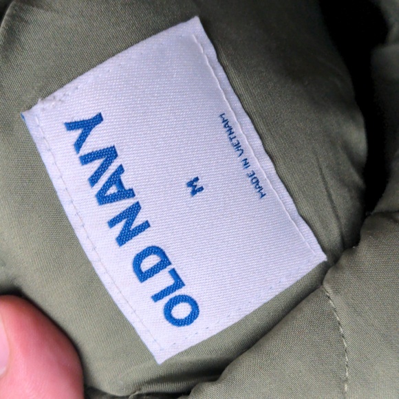 Old Navy Sherpa Quilted Hybrid Coat Green Tan Hooded Size Medium - Picture 7 of 8